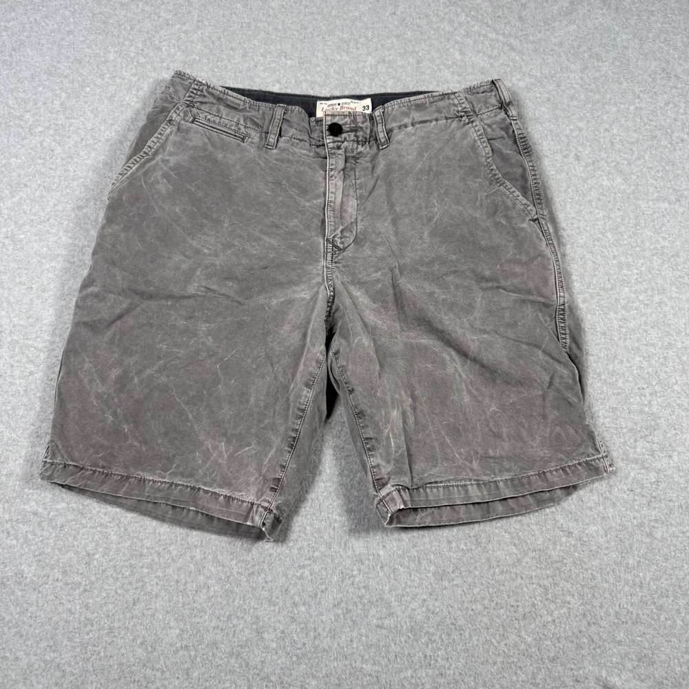 Lucky Brand Mens Y2K Gray Flat Front Chino Shorts Size 33 Casual Cotton Grunge